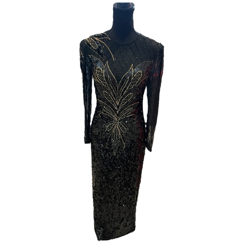 Vintage Landa Silk Beaded Sequin Gown Size 10